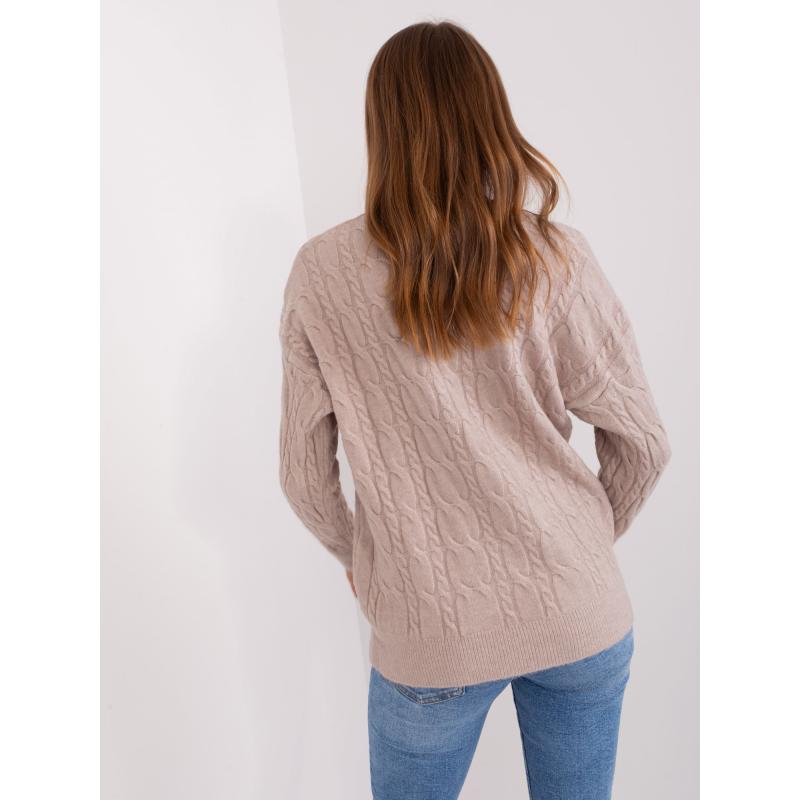 Dámský svetr s plédy a kulatým výstřihem MARA béžový 