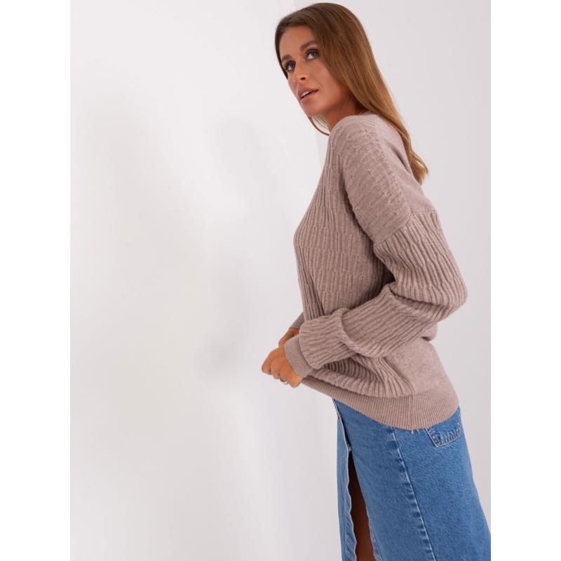 Dámský svetr se vzory FOREA tmavě béžový