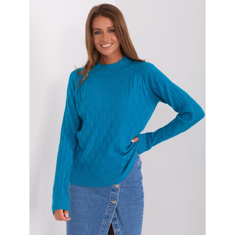 Dámský svetr se vzorem LENNA tyrkysový 