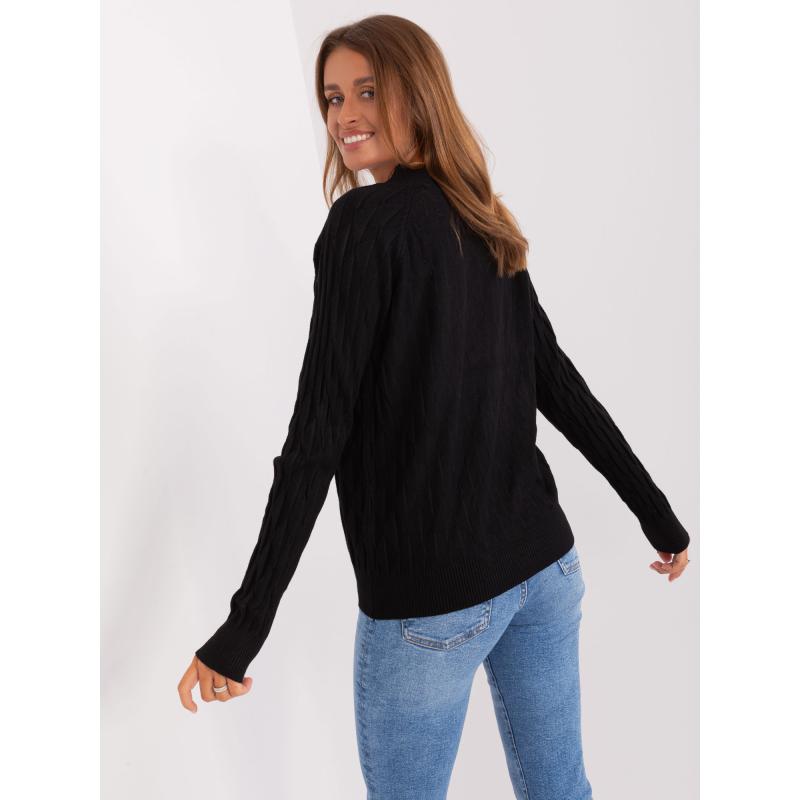 Női bordázott szegélyű pulóver NONNA fekete