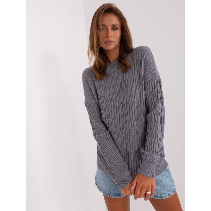 Dámský svetr s žebrovanými manžetami FREDERICA tmavě šedý 