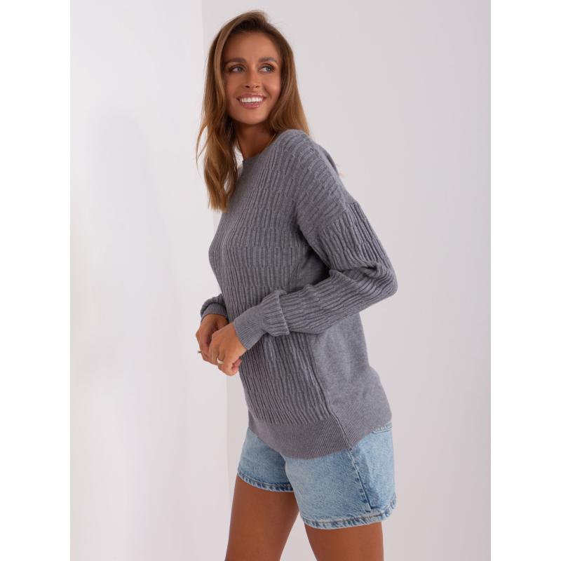Dámský svetr s žebrovanými manžetami FREDERICA tmavě šedý 