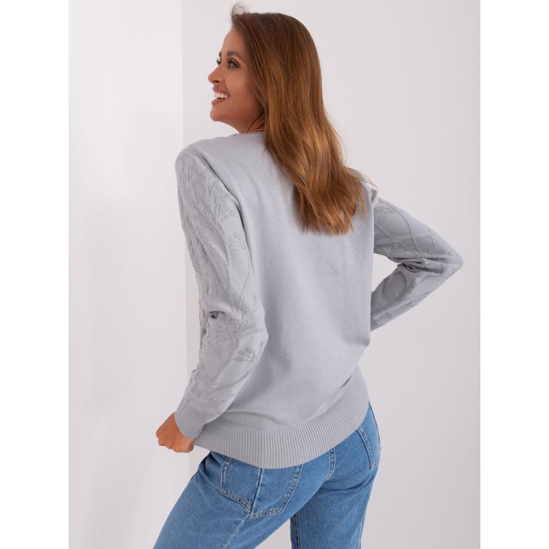 Női bordázott mandzsettás pulóver ZADOCA szürke