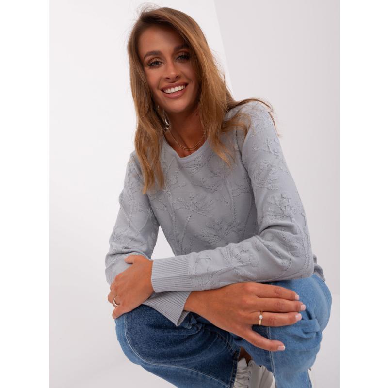 Női bordázott mandzsettás pulóver ZADOCA szürke