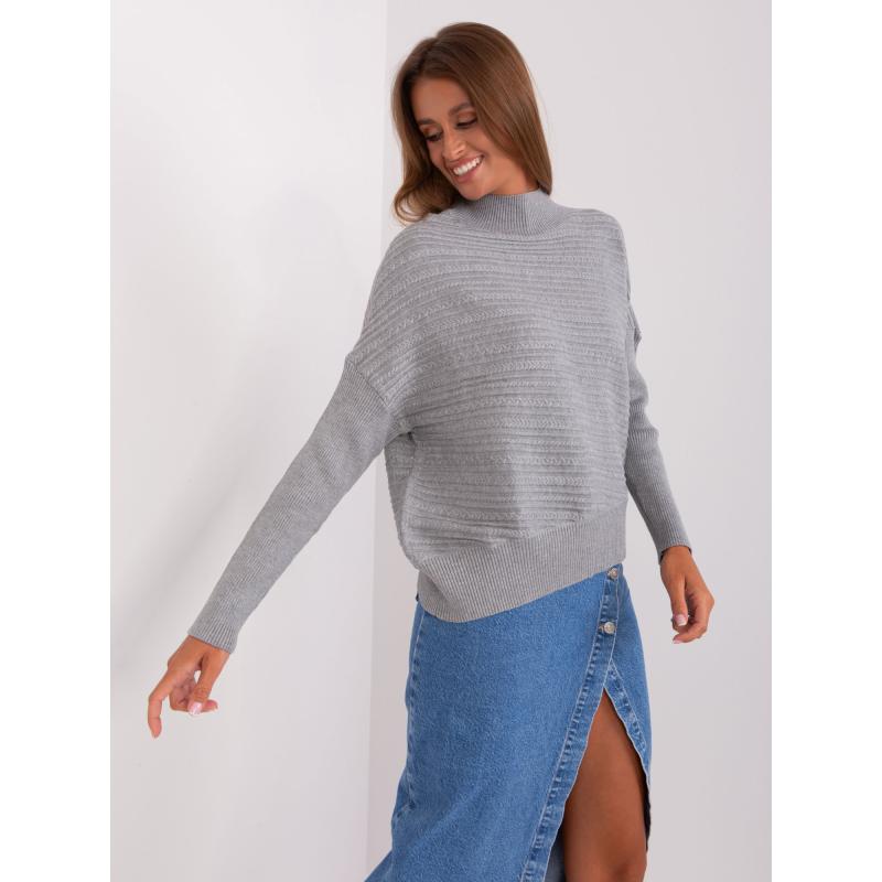 Dámsky sveter s vrkočmi asymetrický PRESTA sivý