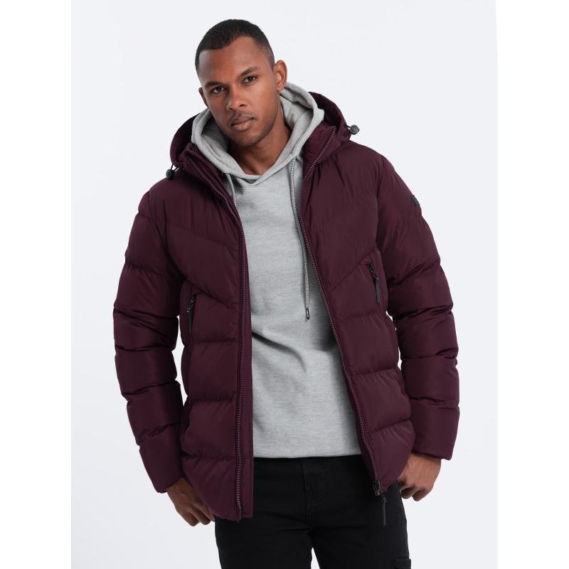 Pánska zimná bunda s neobvyklým prešívaním bordová V5 OM-JAHP-0127