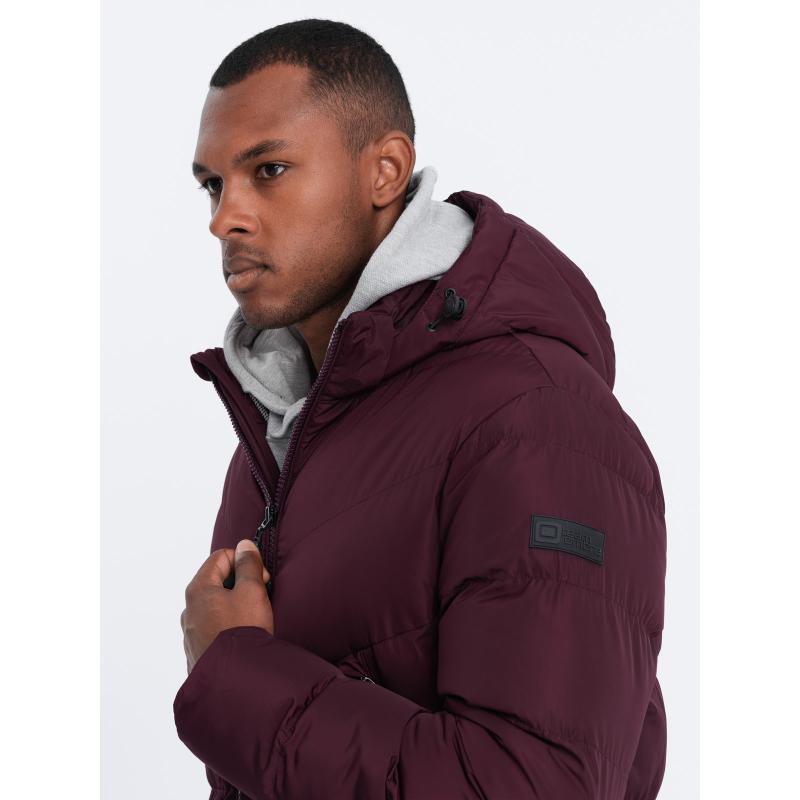 Pánska zimná bunda s neobvyklým prešívaním bordová V5 OM-JAHP-0127