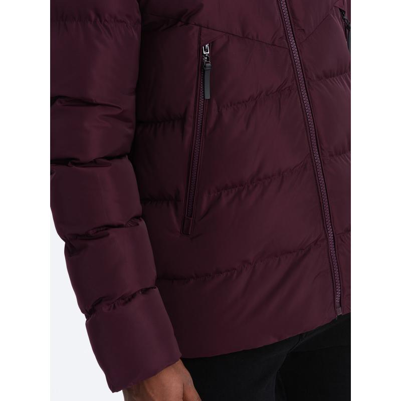 Pánska zimná bunda s neobvyklým prešívaním bordová V5 OM-JAHP-0127