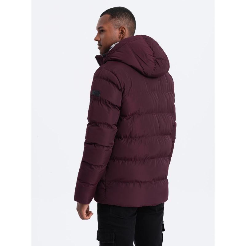 Pánska zimná bunda s neobvyklým prešívaním bordová V5 OM-JAHP-0127