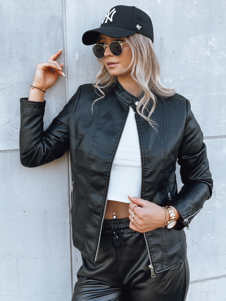 Dámska kožená bunda TRENDY FUSION čierna