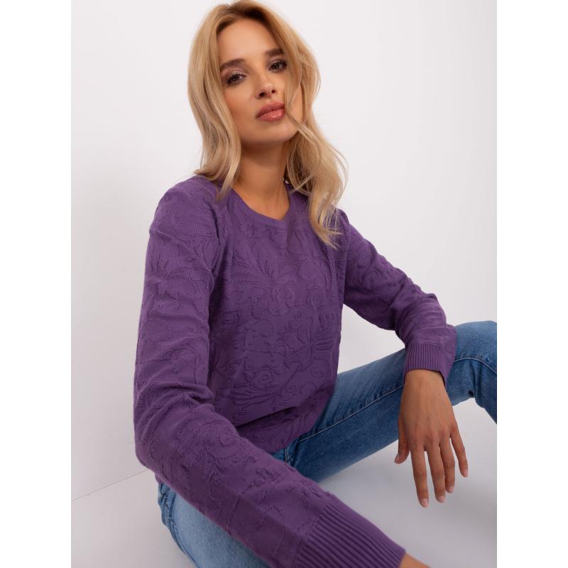 Dámsky sveter s rebrovaným lemom CARIG fialový
