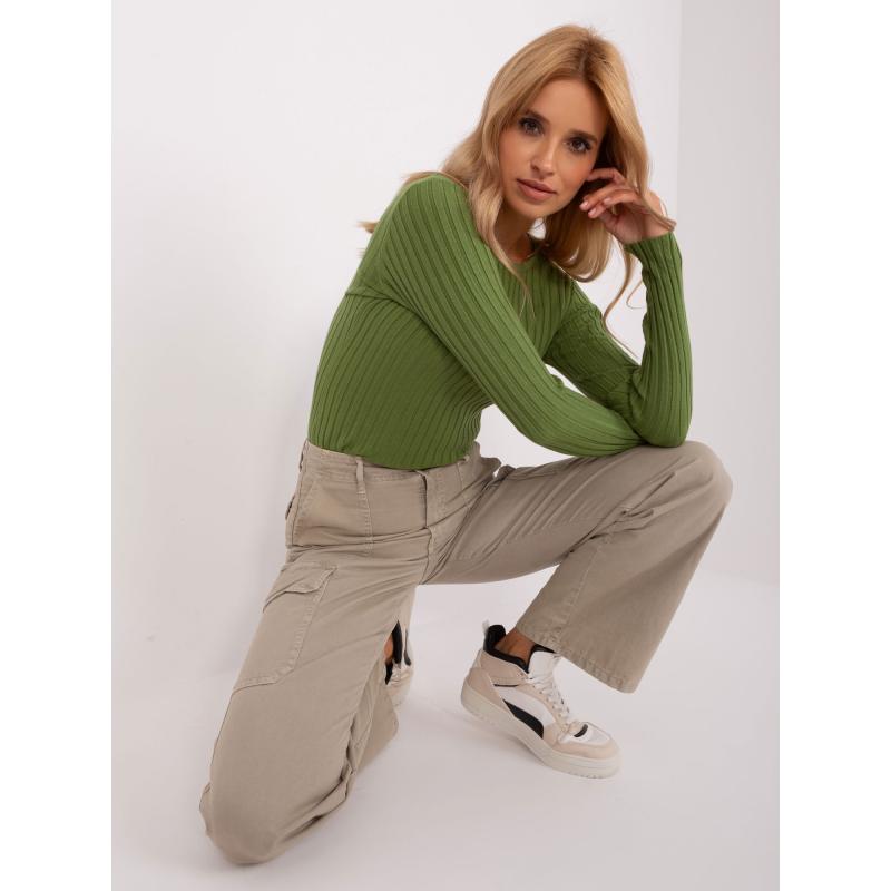 Női kerek nyakú pulóver DENA khaki színben