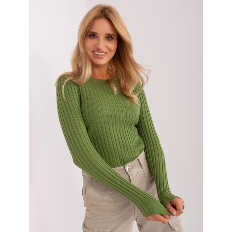 Női kerek nyakú pulóver DENA khaki színben