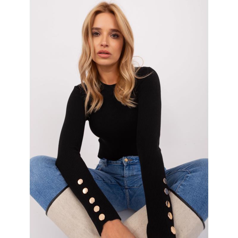 Dámský svetr s knoflíky na rukávech BROCKA černý 