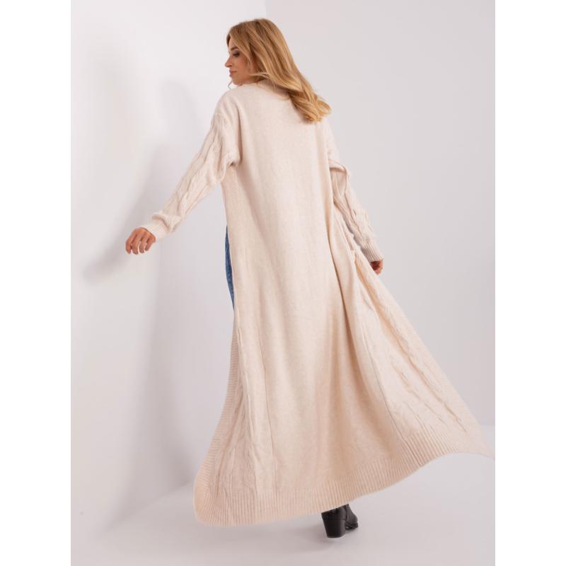 Női pulóver zsebekkel MAXI világos bézs