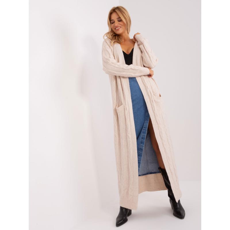 Női pulóver zsebekkel MAXI világos bézs