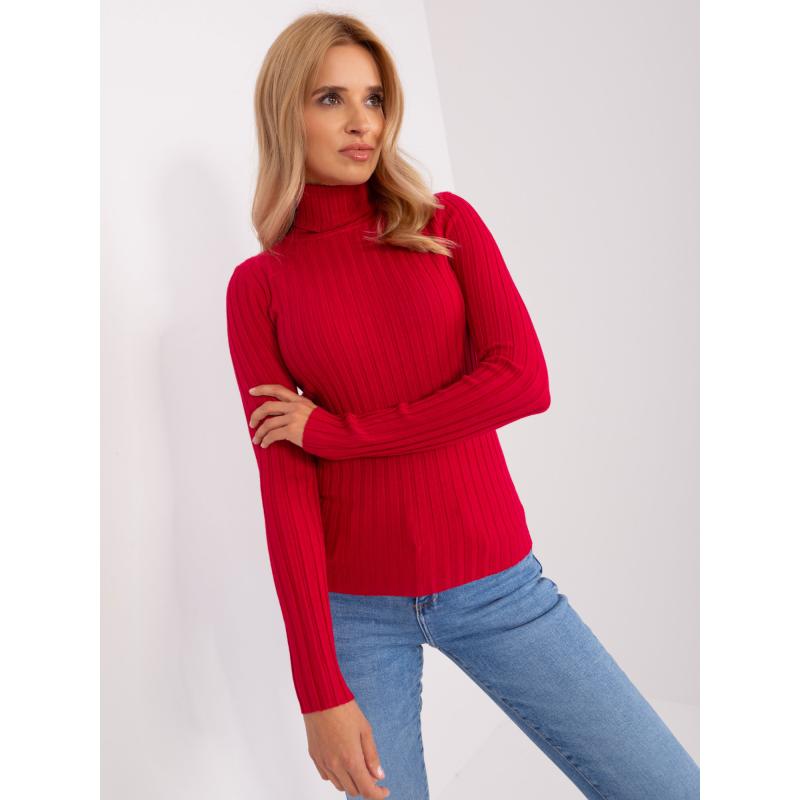Dámský svetr s rolákem a viskózou JABARI červený 