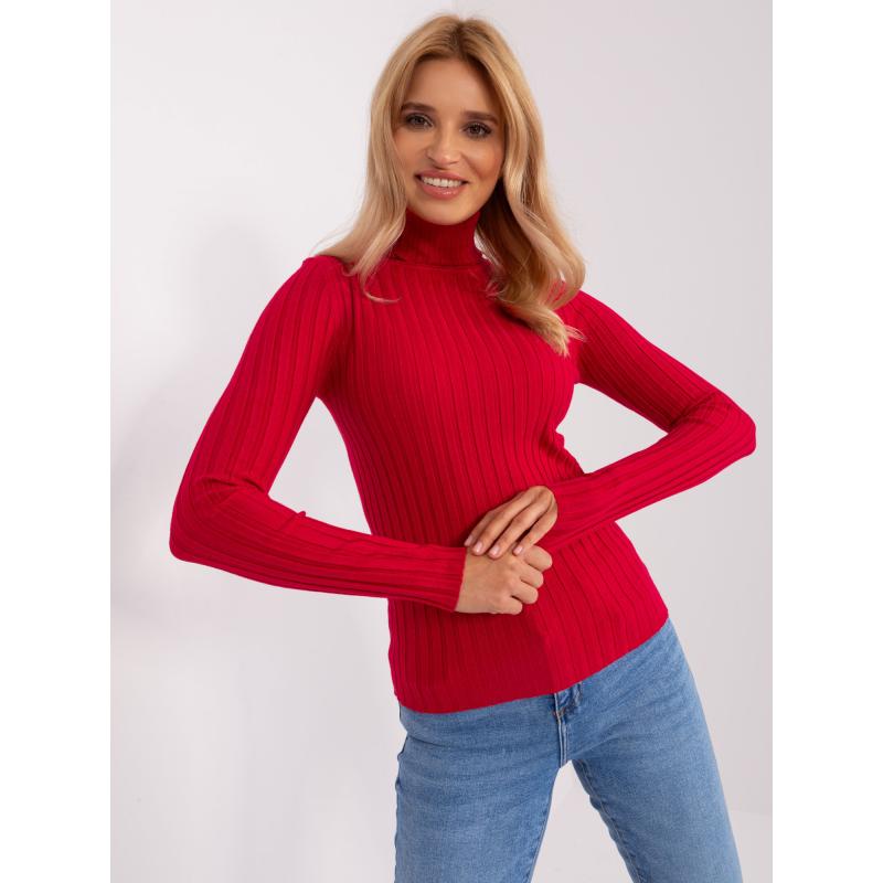 Dámský svetr s rolákem a viskózou JABARI červený 