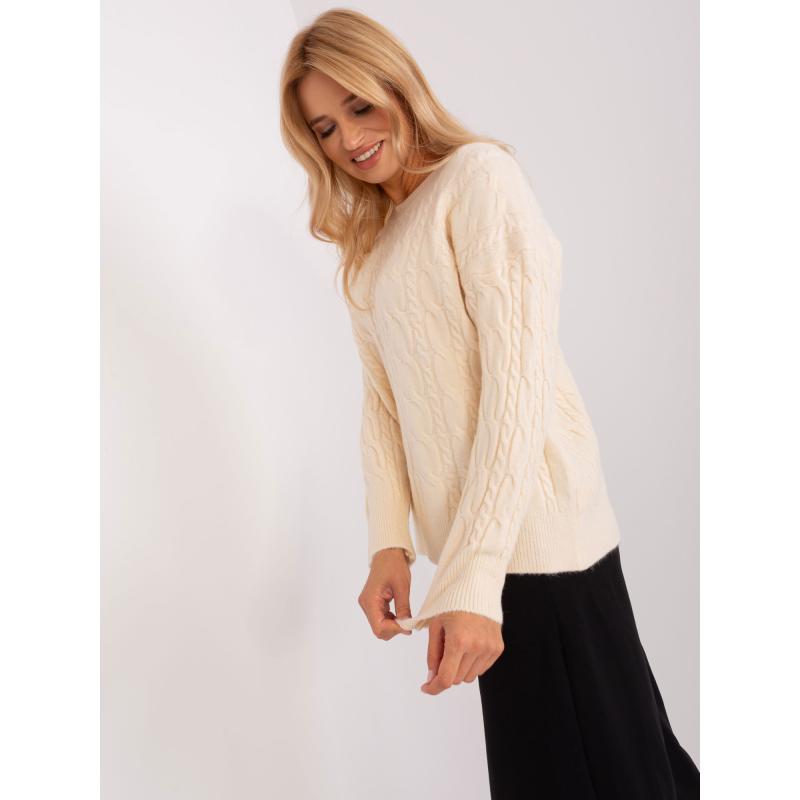 Dámský svetr volného střihu kostkovaný RAIGA krémový