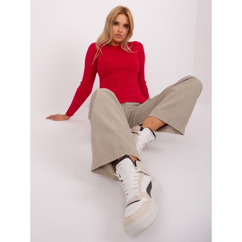 Női klasszikus csíkos pulóver HAMZA piros