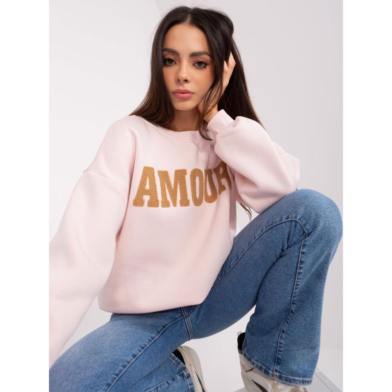 Női kapucnis pulóver YEMA felirattal világos rózsaszínű