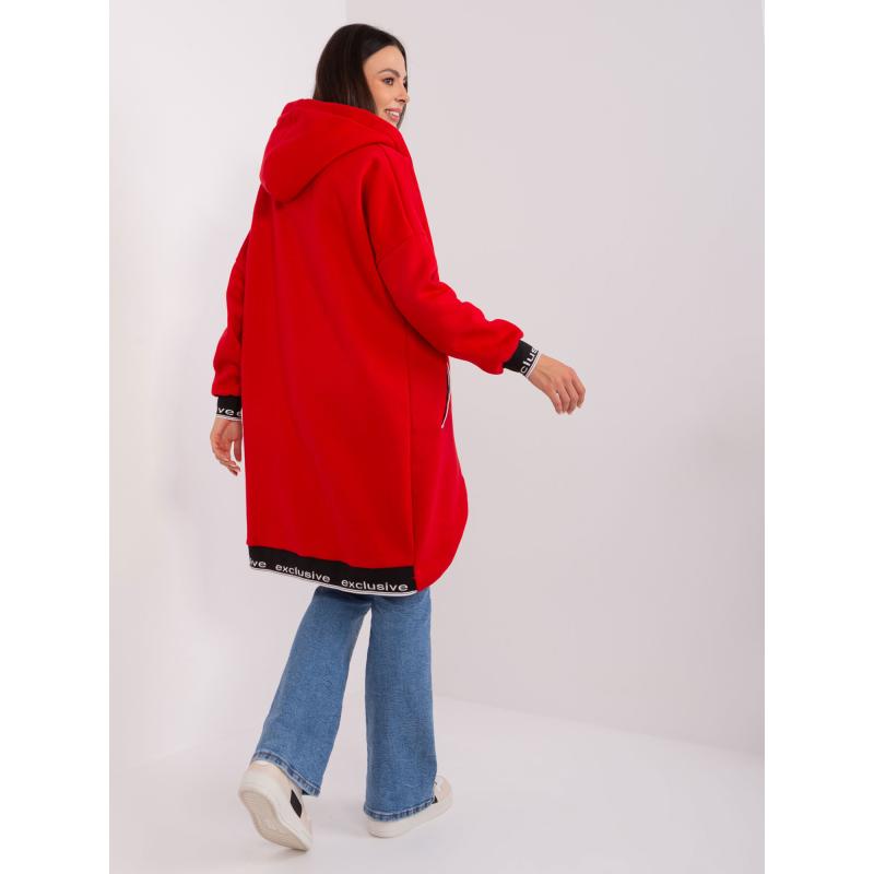 Női kapucnis pulóver hosszú cipzárral és ANYSU felirattal piros színű