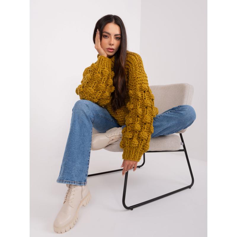 Női oversize durva kötött pulóver ERILE olívazöld színű