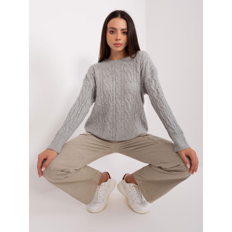 Női kockás kerek nyakú pulóver RIR szürke