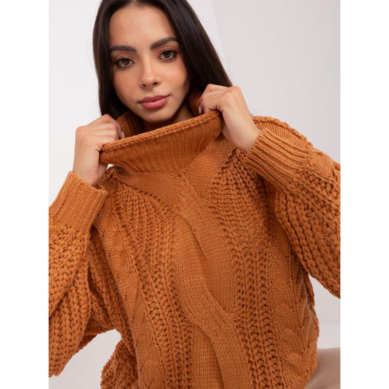 Női plus size kockás pulóver FYTHA világosbarna