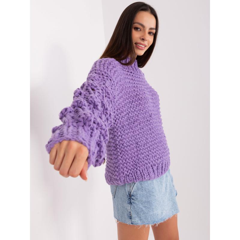 Dámsky nadrozmerný sveter s buffovými rukávmi EVERE fialový