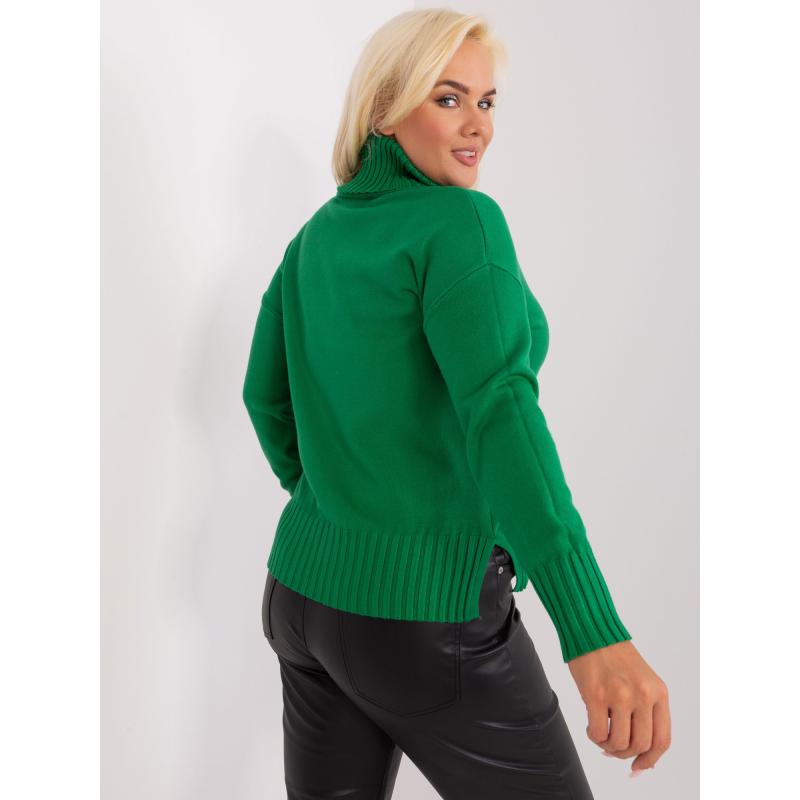 Dámský svetr s manžetami plus size ONA zelený 