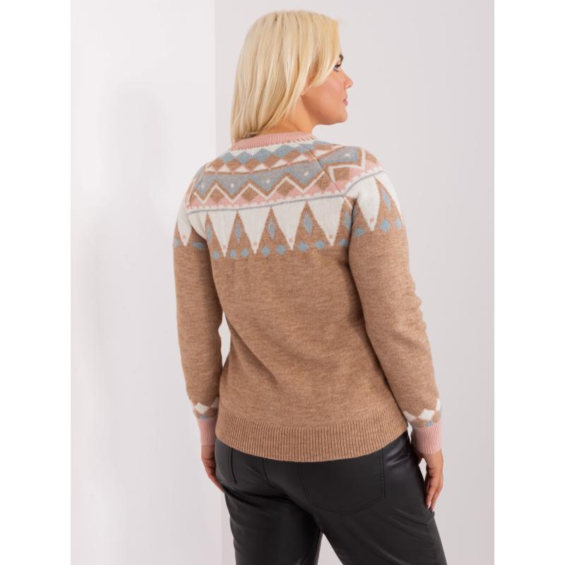 Dámsky vzorovaný plus size sveter RAYSA tmavobéžový