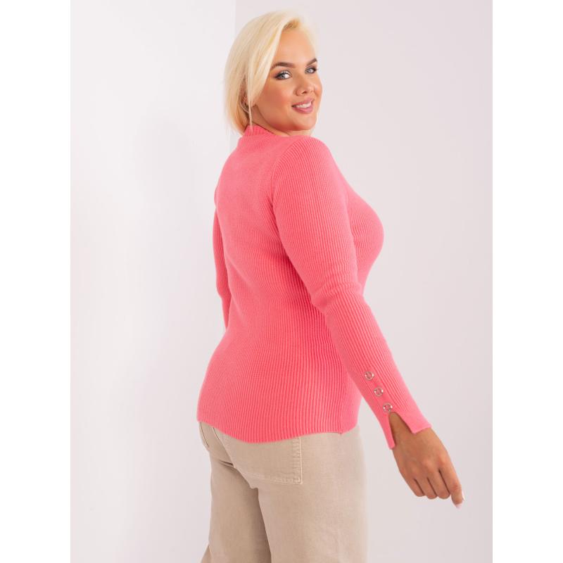 Dámský svetr s výstřihem do V plus size PYLA korálový 