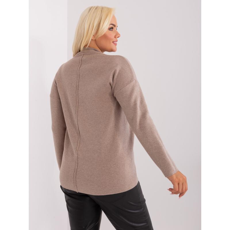 Dámský svetr s polovičním rolákem plus size RIAR tmavě béžový  