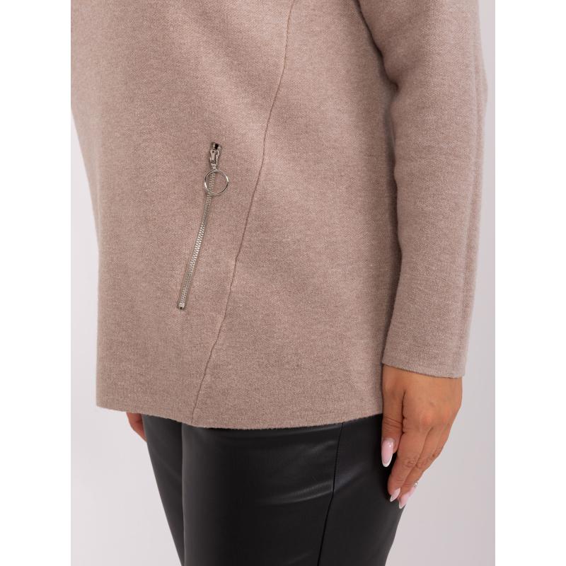 Dámský svetr s polovičním rolákem plus size RIAR tmavě béžový  