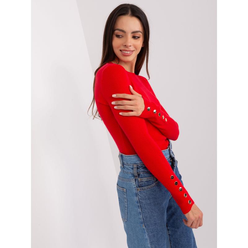 Női gombos pulóver DARUA piros