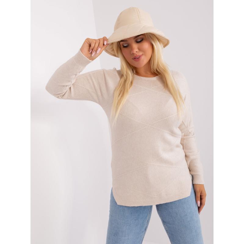 Dámský svetr s kulatým výstřihem plus size UTONA světle béžový