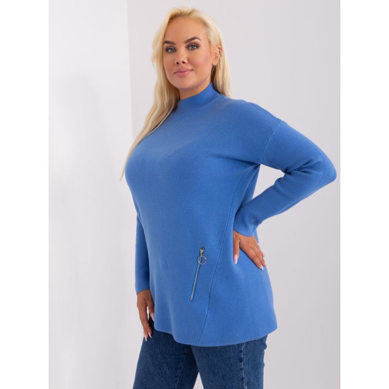 Dámský svetr s polovičním rolákem plus size BREIDA modrý  