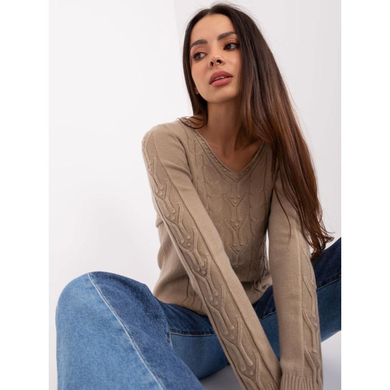Dámsky bavlnený pletený sveter URENA tmavobéžový