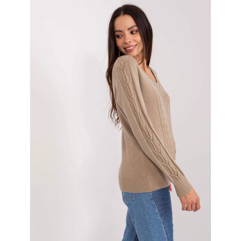 Dámsky bavlnený pletený sveter URENA tmavobéžový