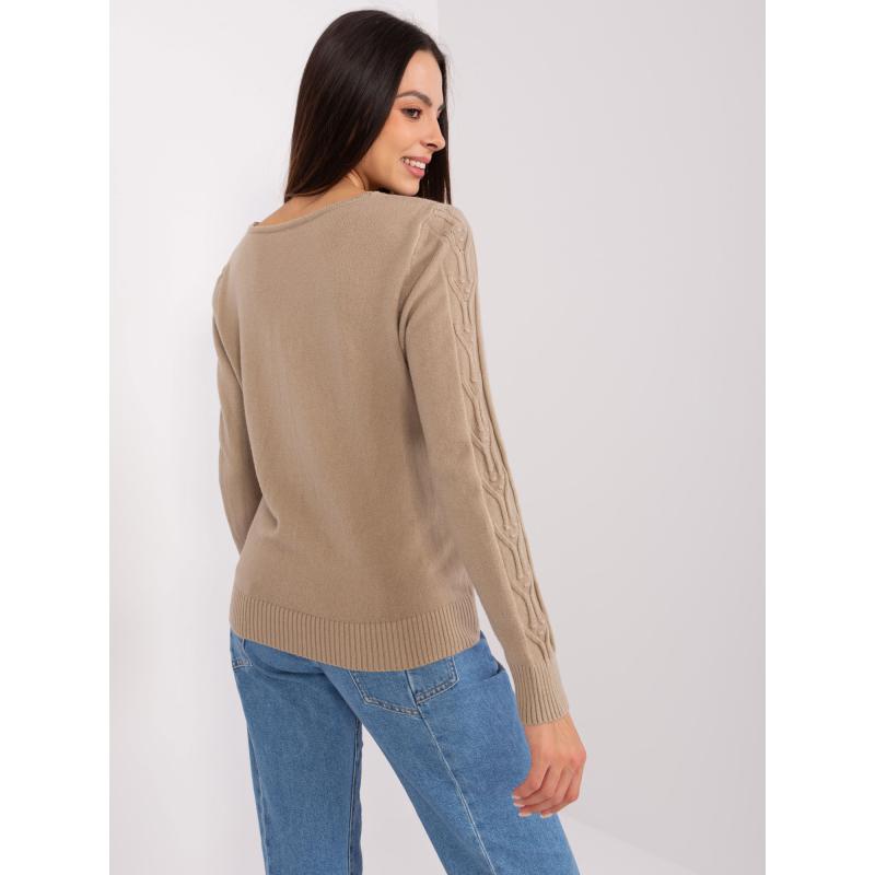 Dámsky bavlnený pletený sveter URENA tmavobéžový