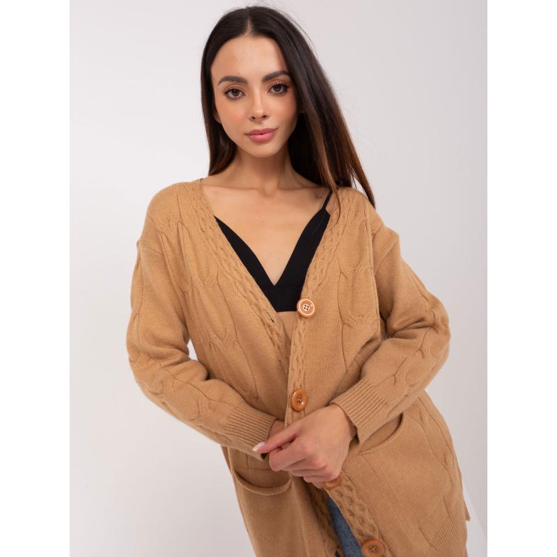 Dámsky sveter s vreckami AMIA hnedý