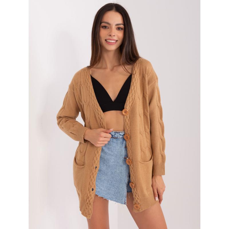 Dámsky sveter s vreckami AMIA hnedý