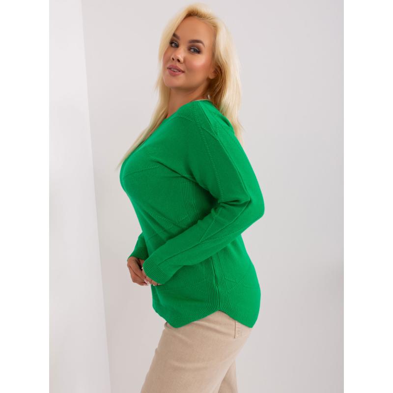 Dámský svetr s kulatým výstřihem plus size UMTA zelený 