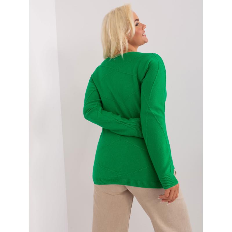 Dámský svetr s kulatým výstřihem plus size UMTA zelený 