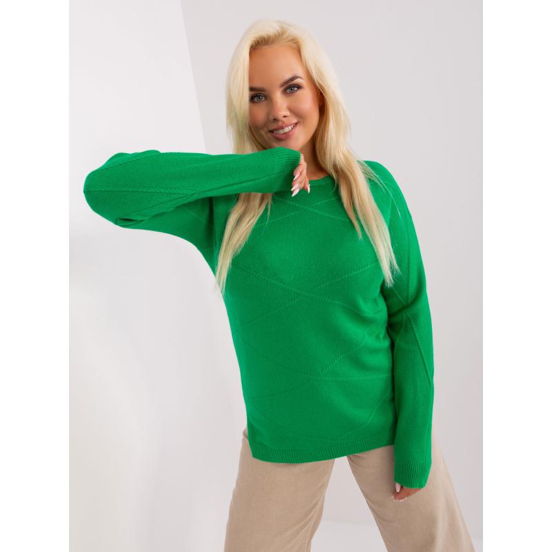 Dámský svetr s kulatým výstřihem plus size UMTA zelený 