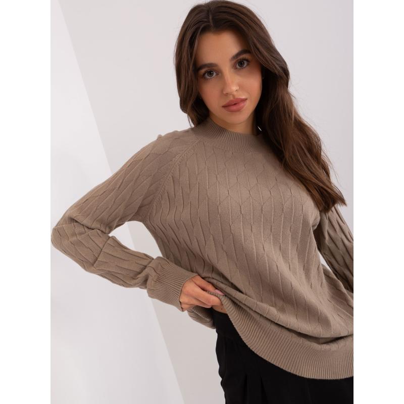 Dámský svetr se vzorem LAER tmavě béžovým