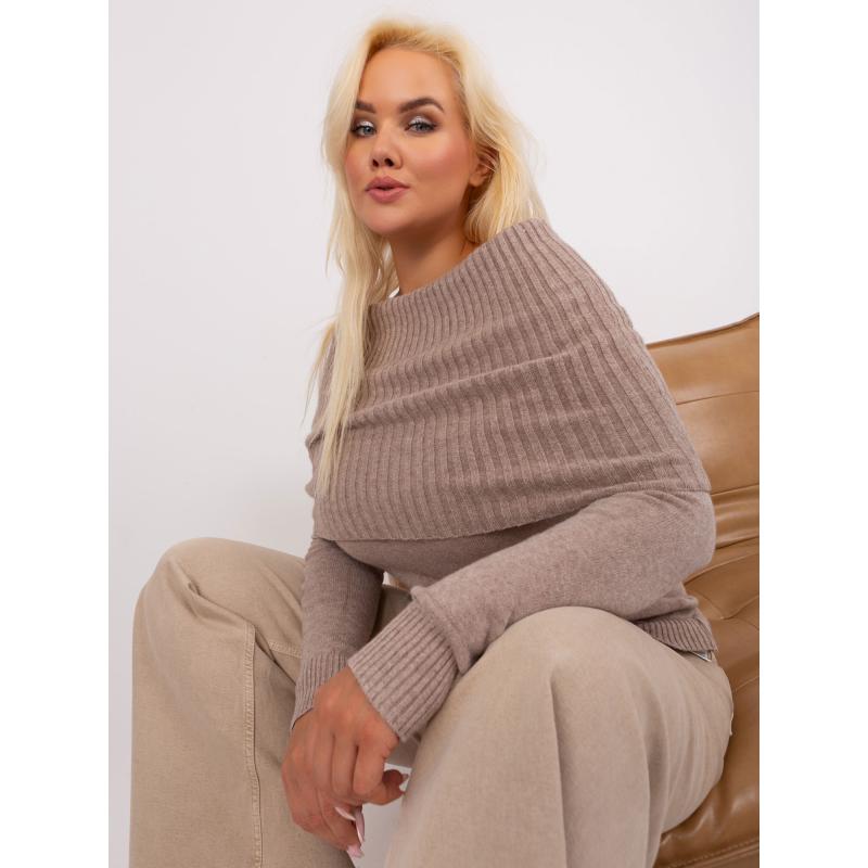 Dámský svetr s viskózou plus size LYEK tmavě béžový  