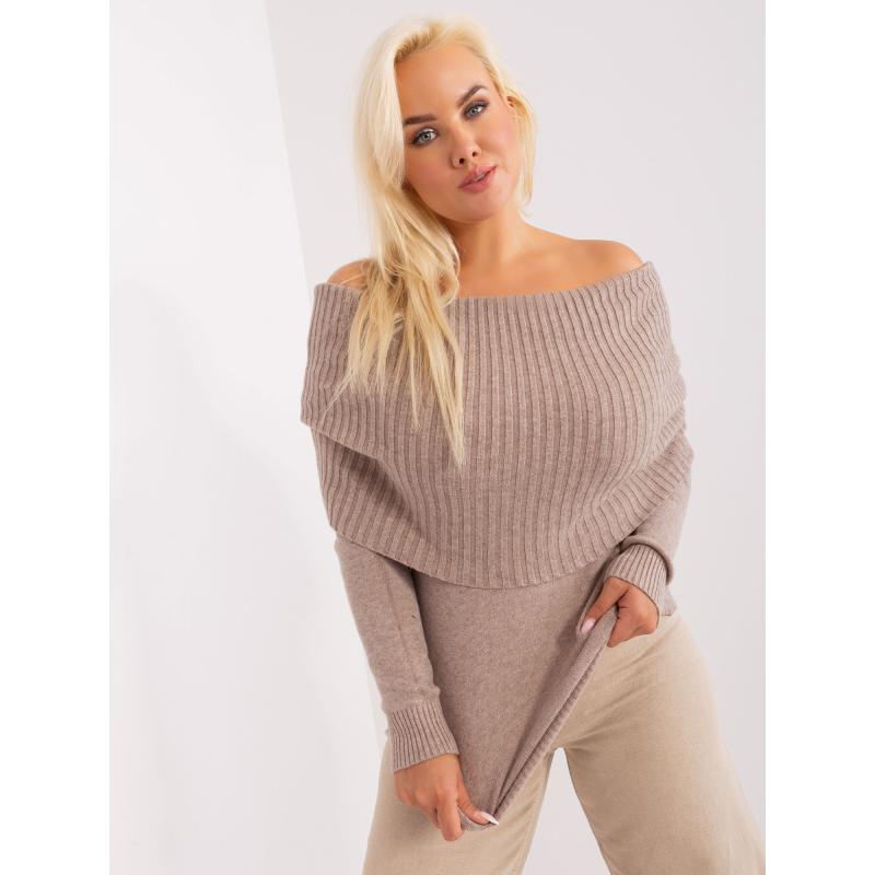 Dámský svetr s viskózou plus size LYEK tmavě béžový  