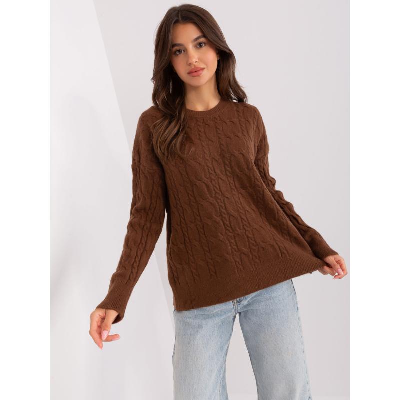 Női kardigán bordázott szegéllyel YCERU barna